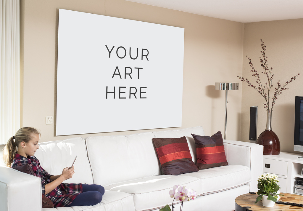 Download Large Wall Art In Living Room Mockup Stock Template Adobe Stock