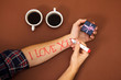© NataliAlba - pen write letter dear red i love you hand coffee cup gift box brown Valentine's Day
