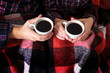 © NataliAlba - Young hands two cups hot plaid female man coffee shirt cage