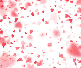 Wall Mural - Heart confetti falling on transparent background. Valentines day card template. Vector illustration