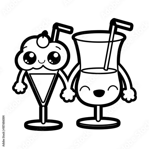 A Creative Quirky Line Drawing Cartoon Strawberry Milkshake Stock Vector - Illus