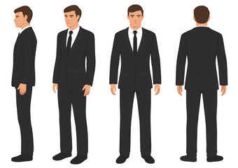 fashion man isolated, front, back and side view, vector illustration, businessman in suit