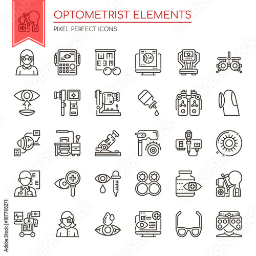 Fotografía Optometrist Elements , Thin Line and Pixel Perfect Icons.