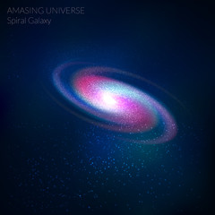 Wall Mural - spiral galaxy vector illustration. cosmos object - spiral nebula with stars and tail of galaxy. fron