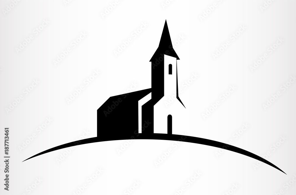 Kościół na wzgórzu czarna ikona - obrazy, fototapety, plakaty 