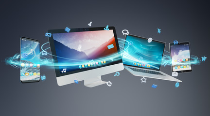 Poster - Tech devices and icons applications connected 3D rendering