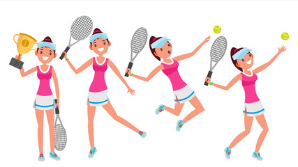 Wall Mural - Tennis Player Vector. Young And Healthy. Players Practicing With Tennis Racket. Flat Cartoon Illustration