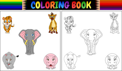 Canvas Print - Coloring book with wild animals cartoon