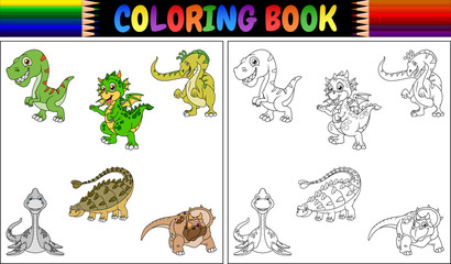 Sticker - Coloring book with dinosaur cartoon collection