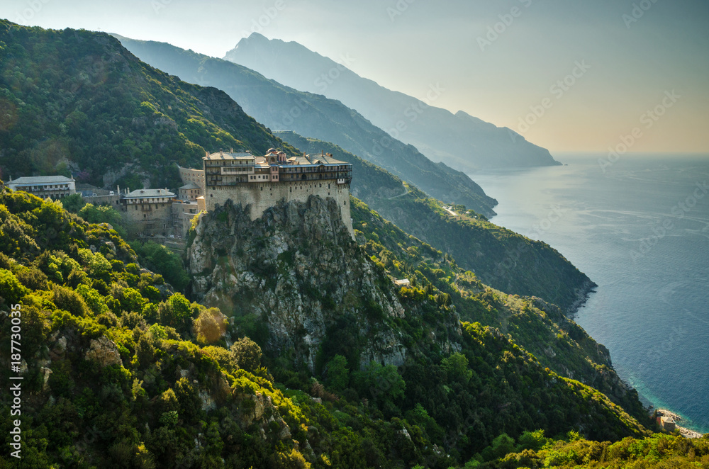 The monastery of Simonopetra in Mount Athos monastic republic, Greece - obrazy, fototapety, plakaty 