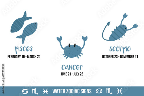 Hand Drawn Doodle Vector Illustrations Of Water Zodiac Signs