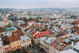 Fototapeta Miasto - Beautiful view from the roof to the center of Lviv in the winter