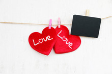 Red Double Heart On Wood Wall Background Valentine Day