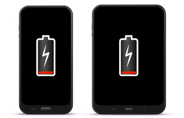Wall Mural - mobile phone and tablet computer with low battery vector illustration