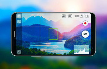 Fototapete - Smartphone with photo camera app