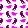 © Viktoriia - purple and pink birds silhouette seamless pattern on a white background. Minimal art.