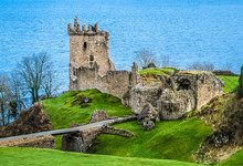 Urquhart Castle  On The Shores Of Loch Ness In The Highlands Of Scotland.