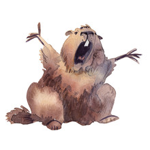 Happy Groundhog Day - Hand Drawing Watercolor Groundhog