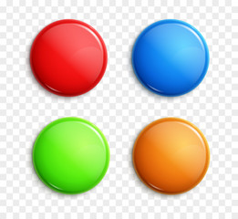 Wall Mural - Blank colorful glossy badges isolated. Web buttons. Vector shape design blue, red, green and orange