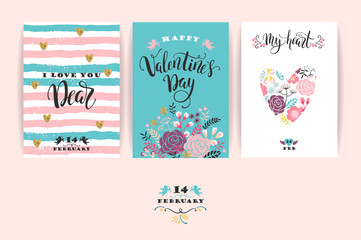 Set of Happy Valentines Day cards.