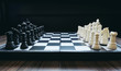 © Freedomz - Beginning of the game, Two chess teams in front of different color white and black on the chessboard