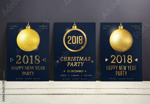 Christmas And New Year Party Flyer Set With Gold Ornament Element 1 Christmas And New Year Party Flyer Set With Gold Ornament Element 1