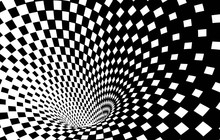 Geometric Black And White Abstract Hypnotic Worm-Hole Tunnel - Optical Illusion - Vector Illusion Checkered Op Art

