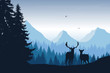 Realistic vector illustration of mountain landscape with deer