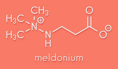 Sticker - Meldonium anti-ischemic drug molecule. Used in treatment of angina and myocardial infarction. Skeletal formula.