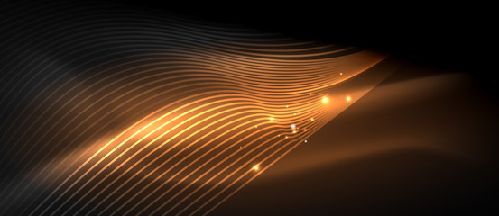 Glowing abstract wave on dark, shiny motion