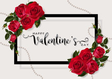 Valentine's Day Greeting Card Templates With Realistic Of Beautiful Red Rose On Background Color. Vector Eps.10
