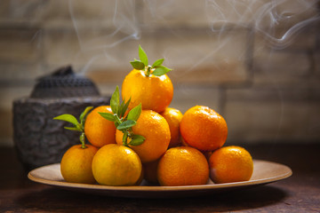 Poster - Chinese year thanks to the blessing of the offerings, oranges