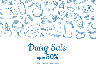 Sticker - Vector sketched dairy elements sale illustration