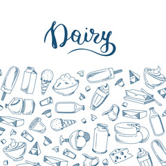 Sticker - Vector sketched dairy products illustration