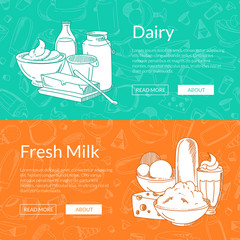 Canvas Print - Vector horizontal banners with hand drawn dairy products