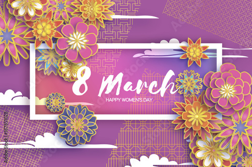8 March Gold Purple Happy Womens Day Mothers Day Paper