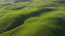 Aerial View Of Rolling Green Hills In Northern California