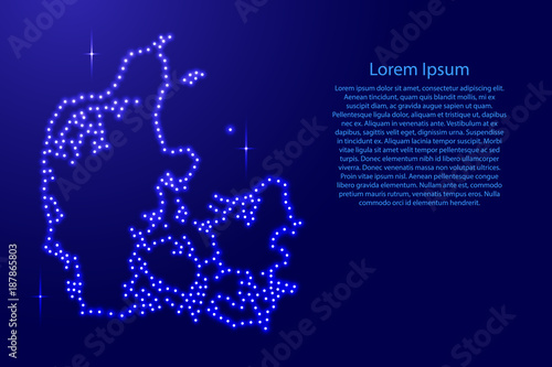 Cuadros en Lienzo Map Denmark from luminous blue star space points on the contour for banner, poster, greeting card, of vector illustration