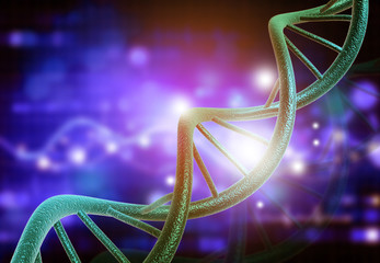 Wall Mural - DNA molecules on blue background. 3d illustration.