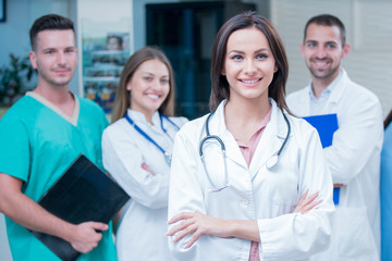 Wall Mural - Group of future doctors at a health clinic