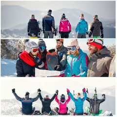 Wall Mural - collage of winter holiday at ski resort