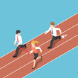 © Jiw Ingka - Isometric business rival hold finish line away from businessman.