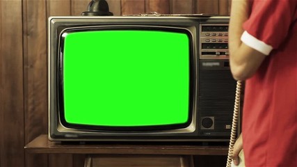 Wall Mural - old retro tv green screen. you can replace green screen with the footage or picture you want. you ca