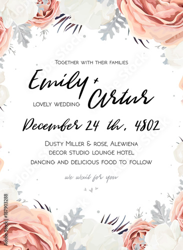 Vector Fl Wedding Invitation Invite Save The Date Card Design Vector Fl Wedding Invitation Invite Save The Date Card Design With Flower Bouquet Of Peach