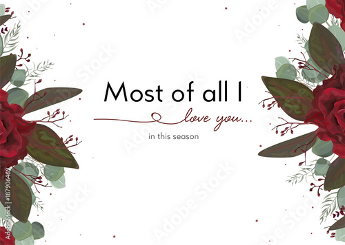 Vector Fl Card Design Garden Burgundy Red Rose Flowers Seeded Vector Fl Card Design Garden Burgundy Red Rose Flowers Seeded Antique Eucalyptus Branches