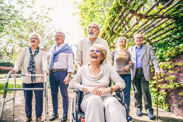 Canvas Print - Senior people walking outdoors