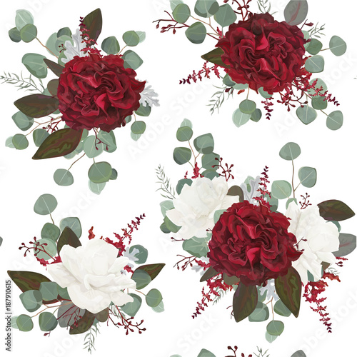 Vector Seamless floral pattern design drawn in watercolor style: garden white...