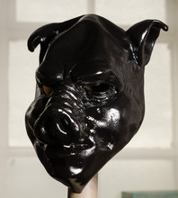 Slick Oily Black Pig Mask Painted In Shiny Latex Black