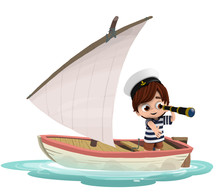 Niño En Un Barco Con Un Catalejo