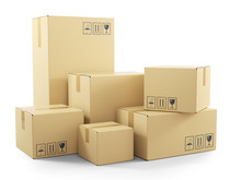 Group Of Goods In Cardboard Boxes. 3d